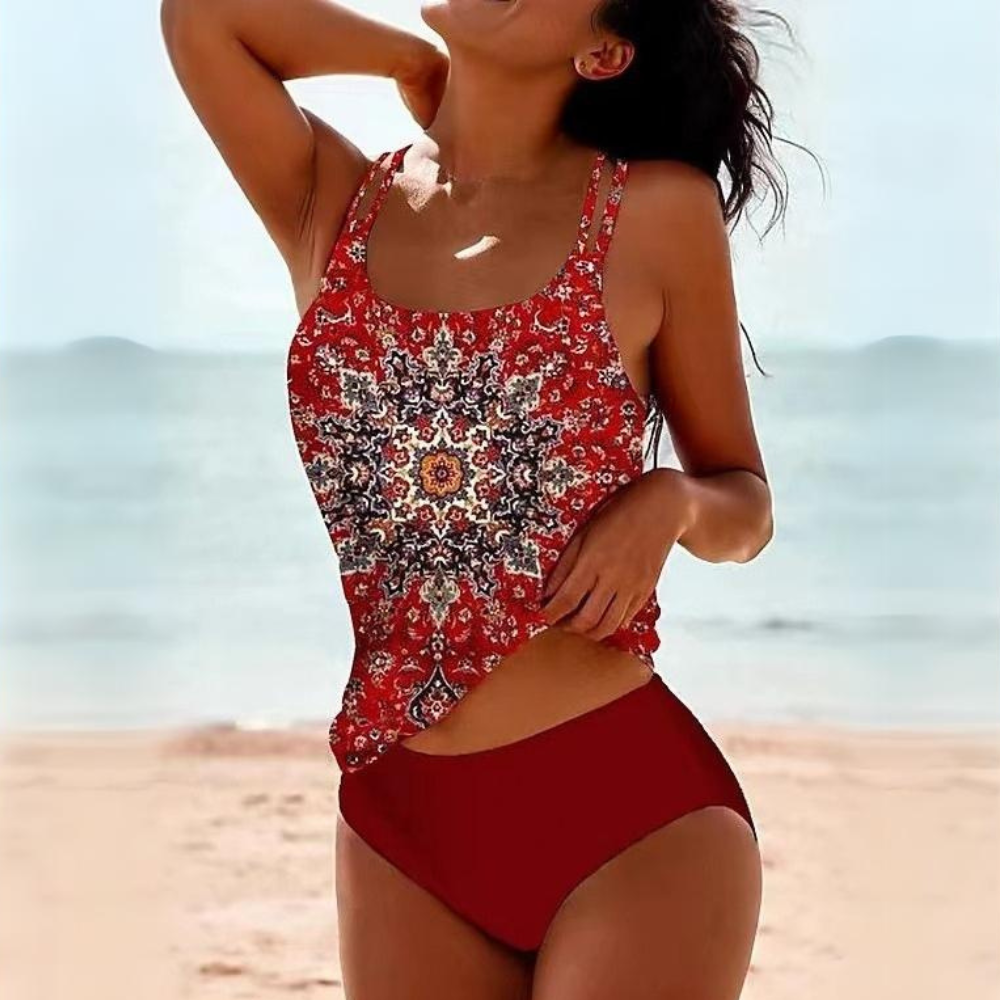 Floral Mosaic Swimsuit Red Swimsuit