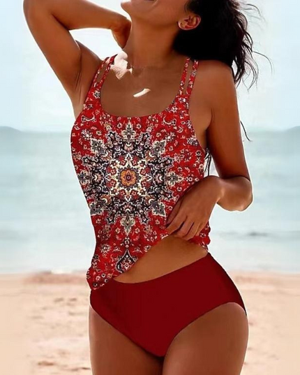Celise | Floral Mosaic Swimsuit Red