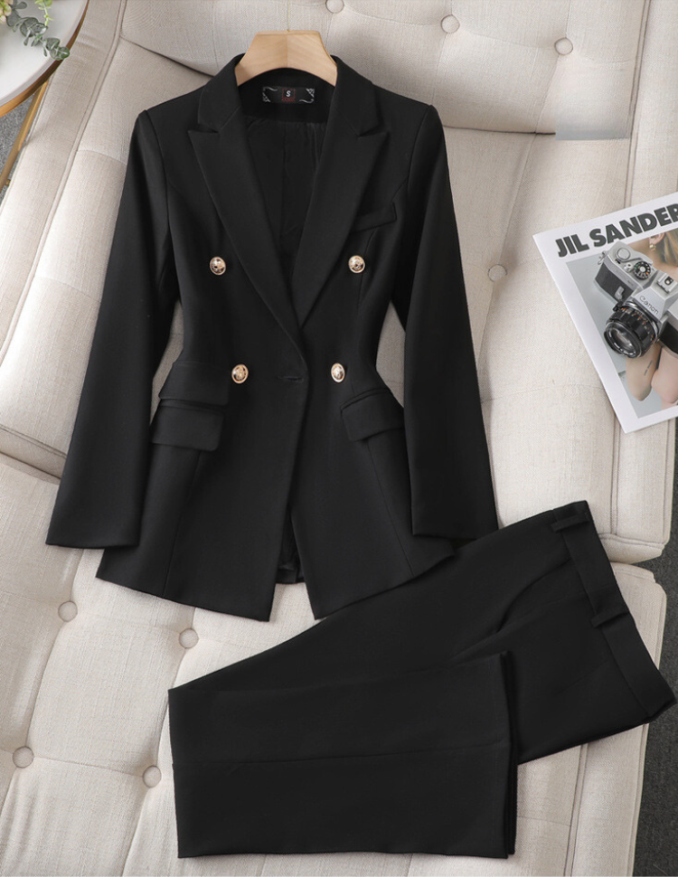Women's Tailored Blazer Pantsuit Set Blazer Set black Blazer