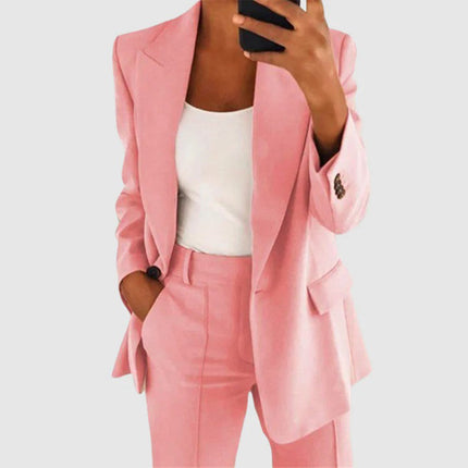 Women's Classic Blazer and Pants Set Pink Blazer