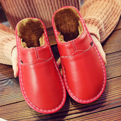 Women's Waterproof Leather Slippers Red Shoes