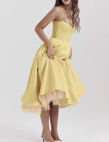 Puffy Long Maxi Dress – Flattering Volume & Comfort Yellow Dress
