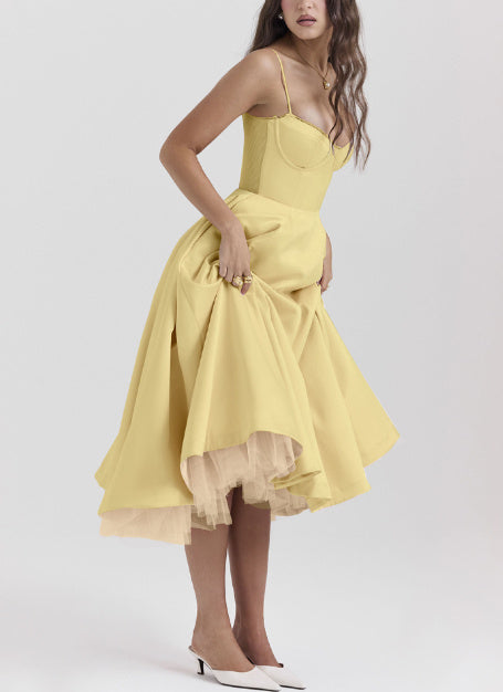 Puffy Long Maxi Dress – Flattering Volume & Comfort Yellow Dress