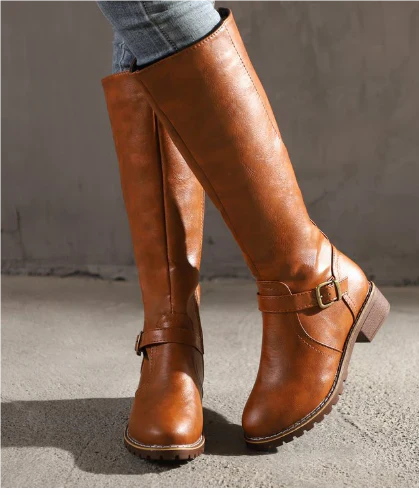 Kate | Long Boots With Buckle And Zipper Light Brown Boots