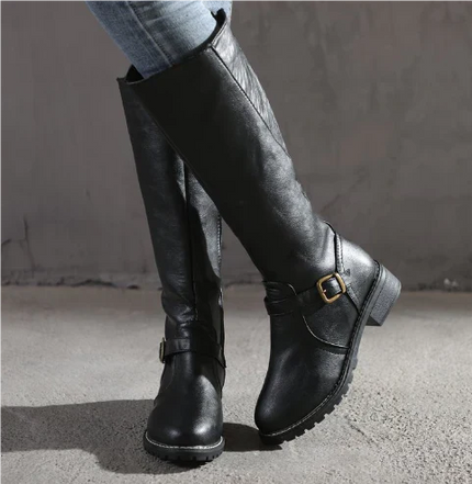 Kate | Long Boots With Buckle And Zipper Black Boots