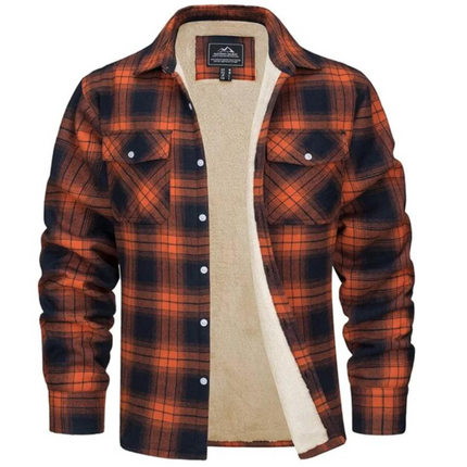 Men's Fleece-Lined Plaid Jacket Orange Jacket