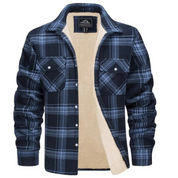 Men's Fleece-Lined Plaid Shirt Jacket Marineblue Men Shirts