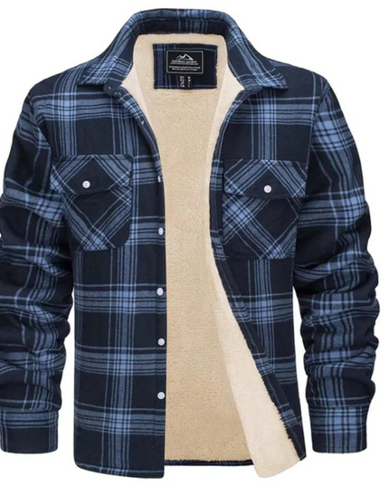 Men's Fleece-Lined Plaid Shirt Jacket Marineblue Men Shirts