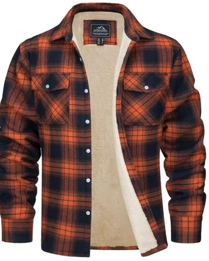 Men's Fleece-Lined Plaid Shirt Jacket Men Shirts