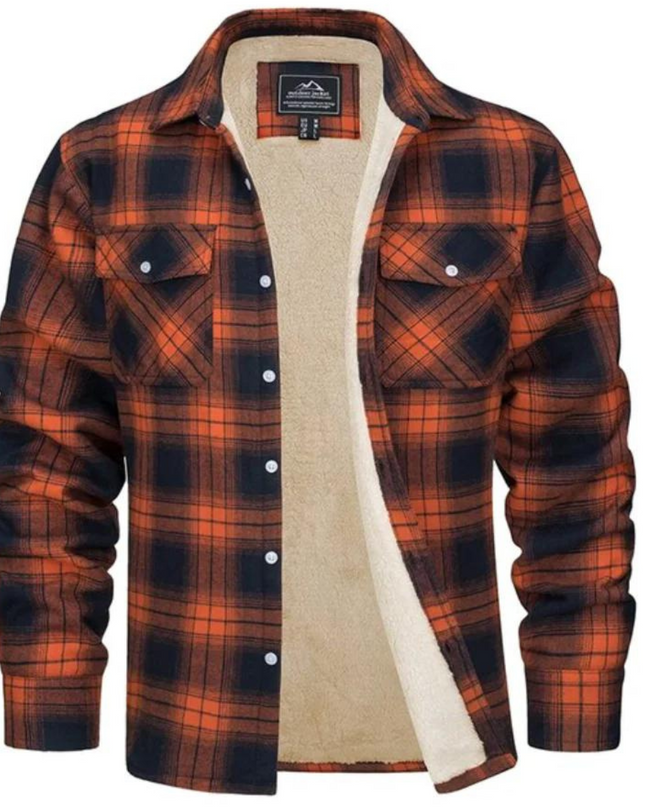 Men's Fleece-Lined Plaid Shirt Jacket Men Shirts