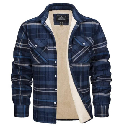 Men's Fleece-Lined Plaid Jacket Blue-Gray Jacket