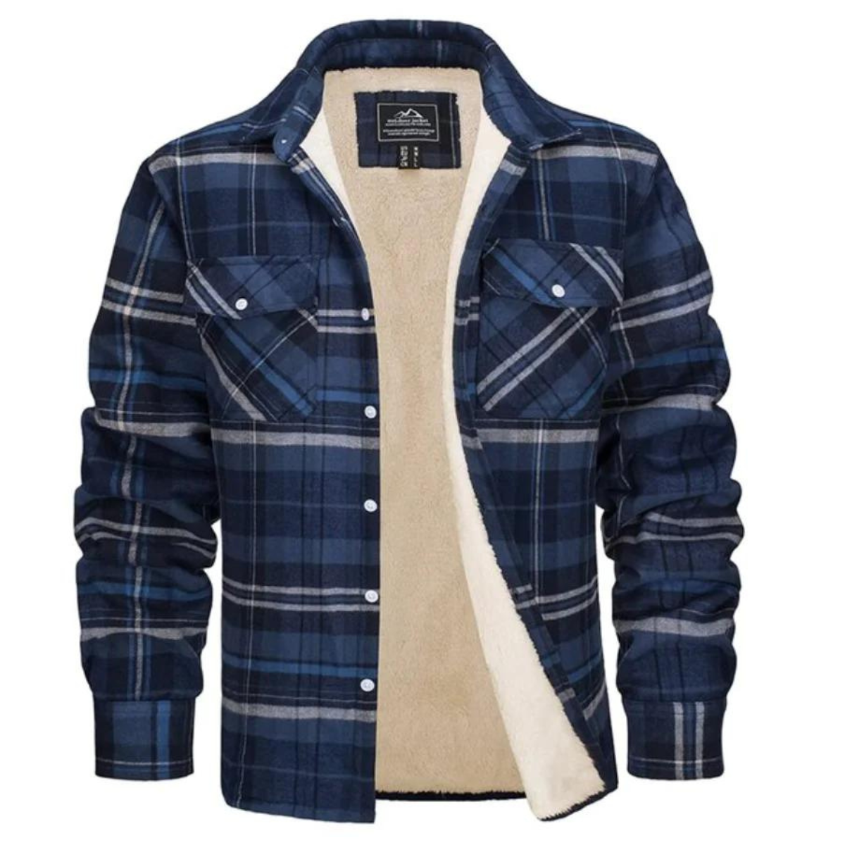 Men's Fleece-Lined Plaid Shirt Jacket Blue-Gray Men Shirts