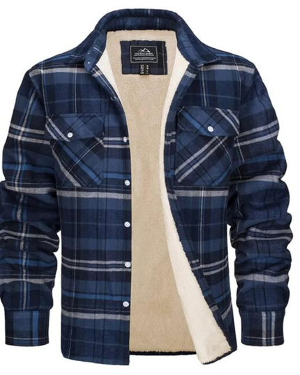 Men's Fleece-Lined Plaid Shirt Jacket Blue-Gray Men Shirts