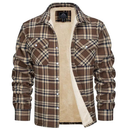 Men's Fleece-Lined Plaid Jacket Khaki Jacket