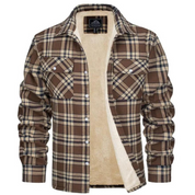 Men's Fleece-Lined Plaid Shirt Jacket Khaki Men Shirts