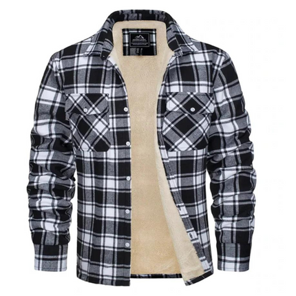 Men's Fleece-Lined Plaid Jacket Black Jacket