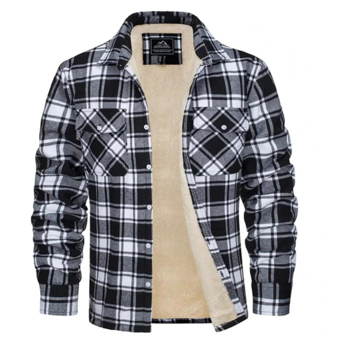 Men's Fleece-Lined Plaid Shirt Jacket Black Men Shirts