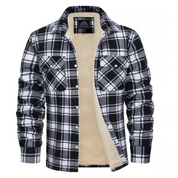 Men's Fleece-Lined Plaid Shirt Jacket Black Men Shirts