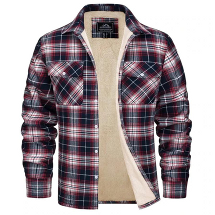 Men's Fleece-Lined Plaid Jacket Red Jacket