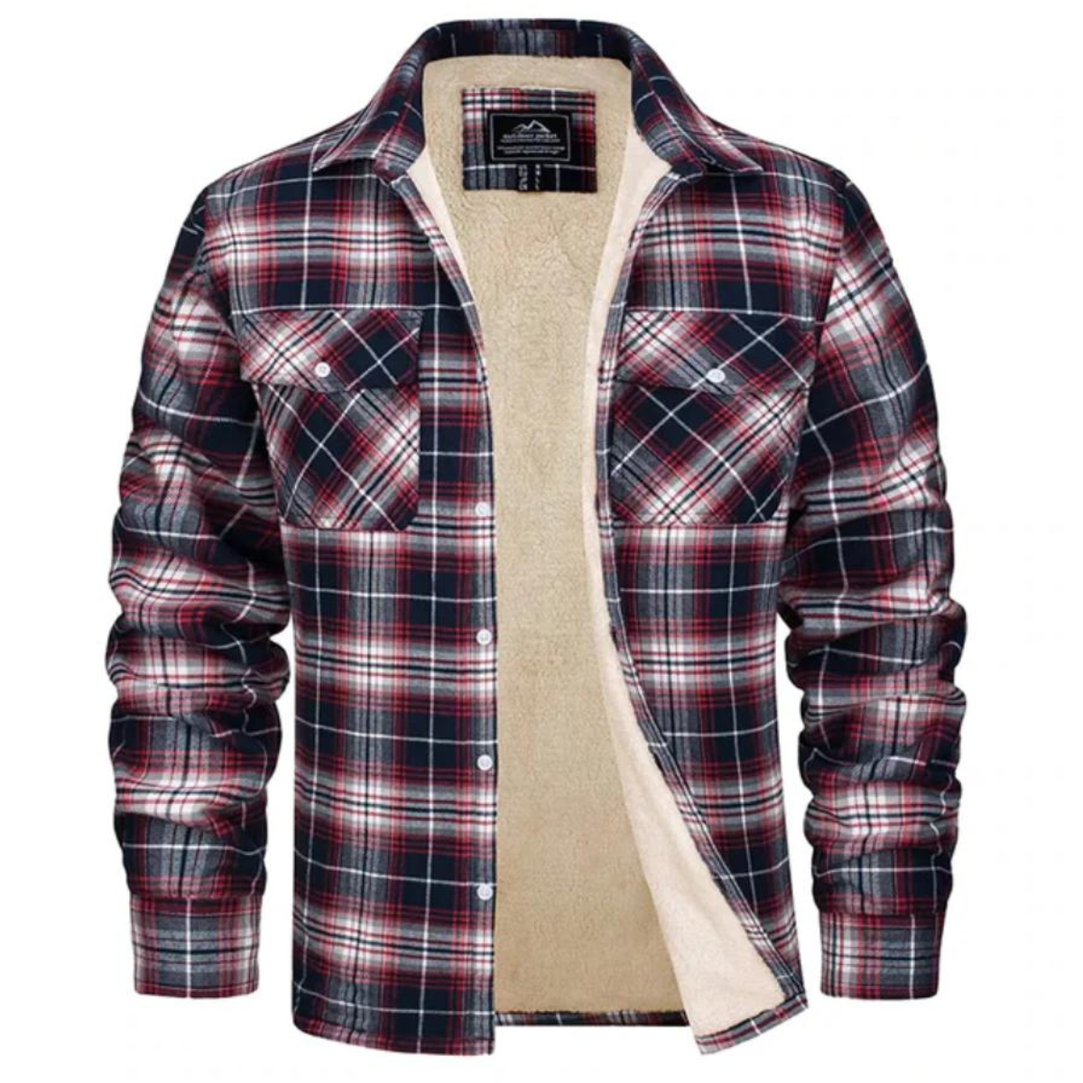 Men's Fleece-Lined Plaid Shirt Jacket Red Men Shirts