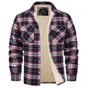 Men's Fleece-Lined Plaid Shirt Jacket Red Men Shirts