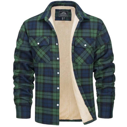 Men's Fleece-Lined Plaid Jacket Green Jacket