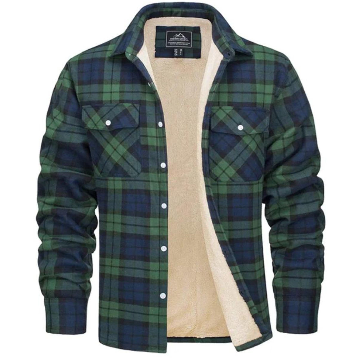 Men's Fleece-Lined Plaid Shirt Jacket Green Men Shirts
