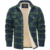 Men's Fleece-Lined Plaid Shirt Jacket Green Men Shirts