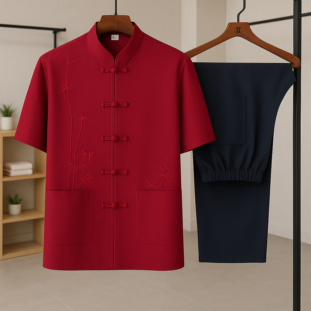 Men's Casual Shirt and Pants Sets Red Men Set