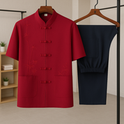Men's Casual Shirt and Pants Sets Red Men Set
