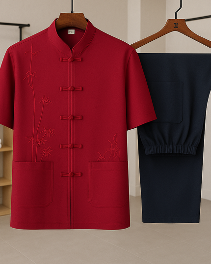 Men's Casual Shirt and Pants Sets Red Men Set