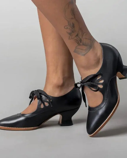 Angela | Orthopedic Leather Heeled Sandals Black
