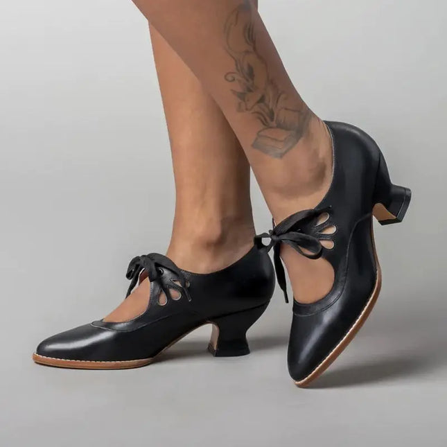 Angela | Orthopedic Leather Heeled Sandals Black
