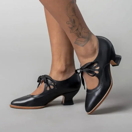 Angela | Orthopedic Leather Heeled Sandals Black Orthopedic Heels