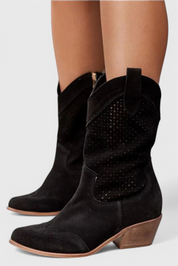 Anna Modern Cowboy Boots with Side Zip Breathable Comfort Black Boots