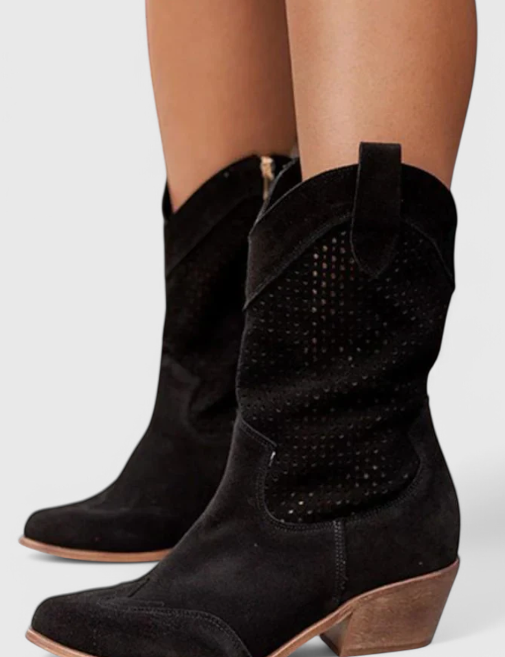 Anna Modern Cowboy Boots with Side Zip Breathable Comfort Black Boots