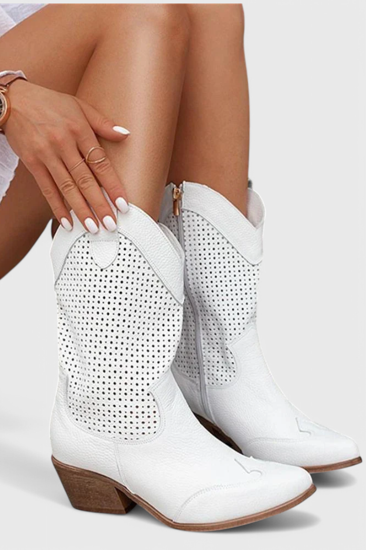 Anna Modern Cowboy Boots with Side Zip Breathable Comfort Boots