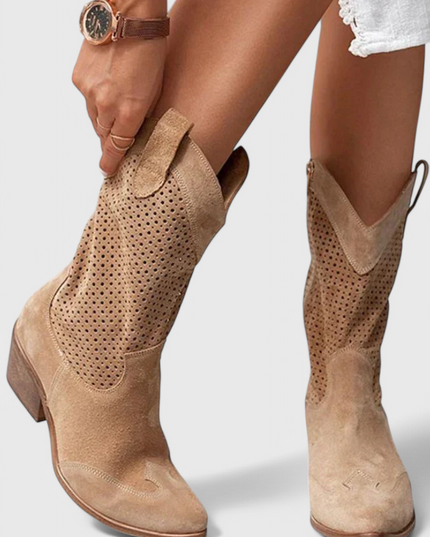 Anna Modern Cowboy Boots with Side Zip Brown Women All Seasons Shoes
