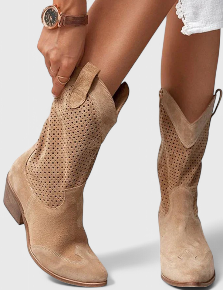 Anna Modern Cowboy Boots with Side Zip Breathable Comfort Brown Boots