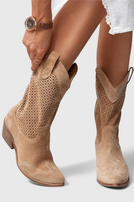 Anna Modern Cowboy Boots with Side Zip Breathable Comfort Brown Boots