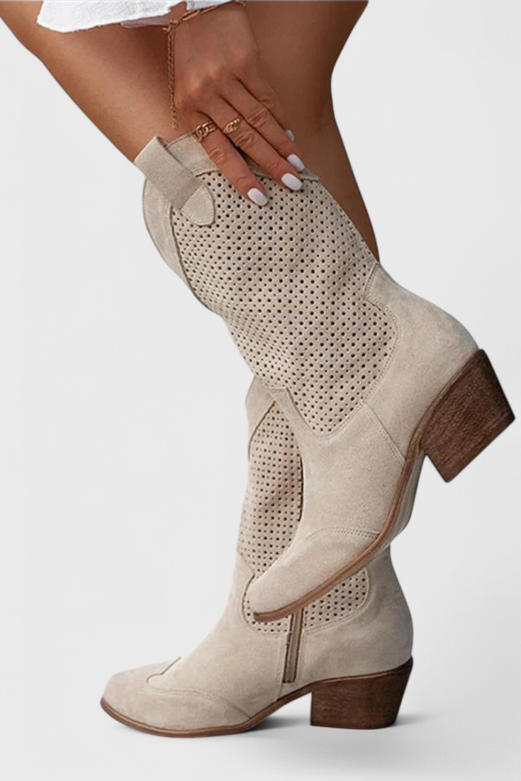 Anna Modern Cowboy Boots with Side Zip Breathable Comfort Khaki Boots