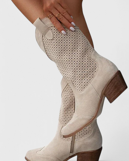 Anna Modern Cowboy Boots with Side Zip Khaki Women All Seasons Shoes