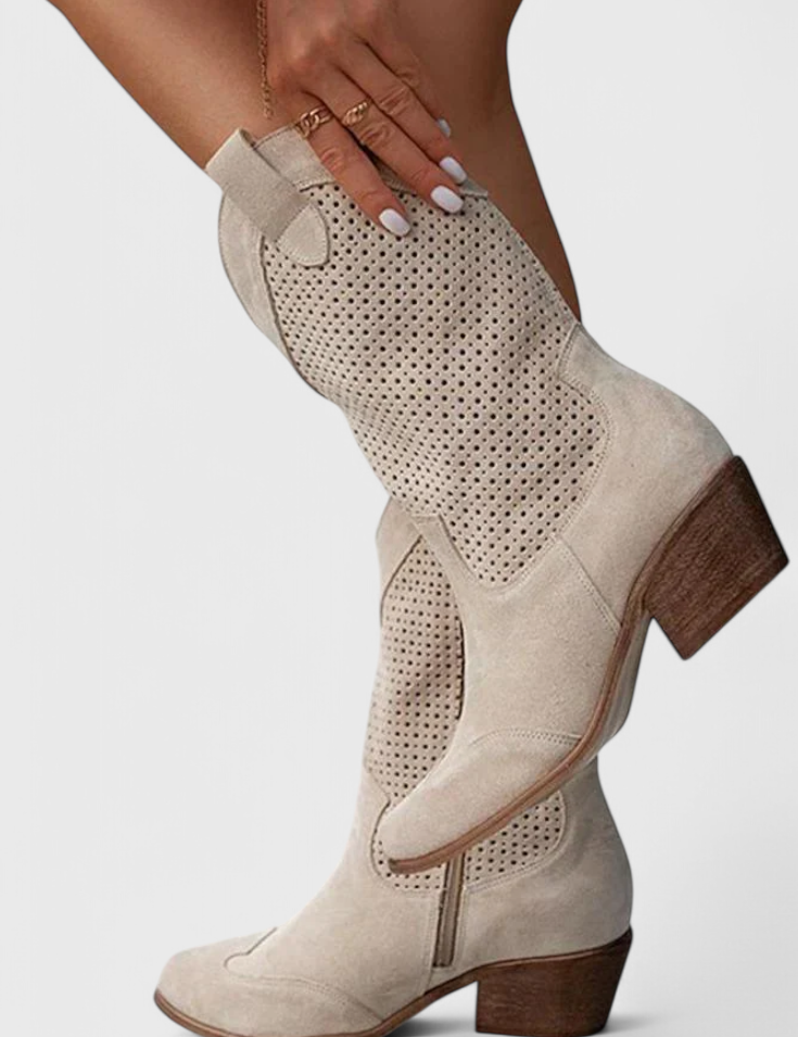 Anna Modern Cowboy Boots with Side Zip Breathable Comfort Khaki Boots