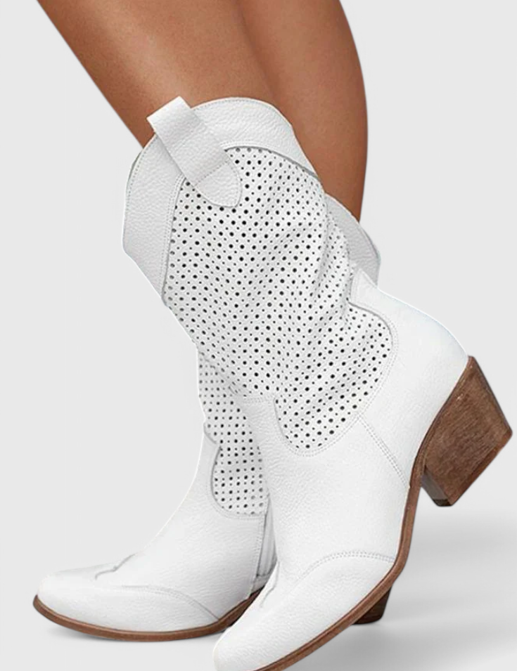 Anna Modern Cowboy Boots with Side Zip Breathable Comfort Boots