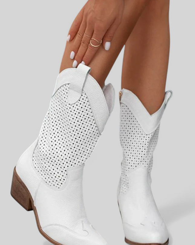 Anna Modern Cowboy Boots with Side Zip White Women All Seasons Shoes