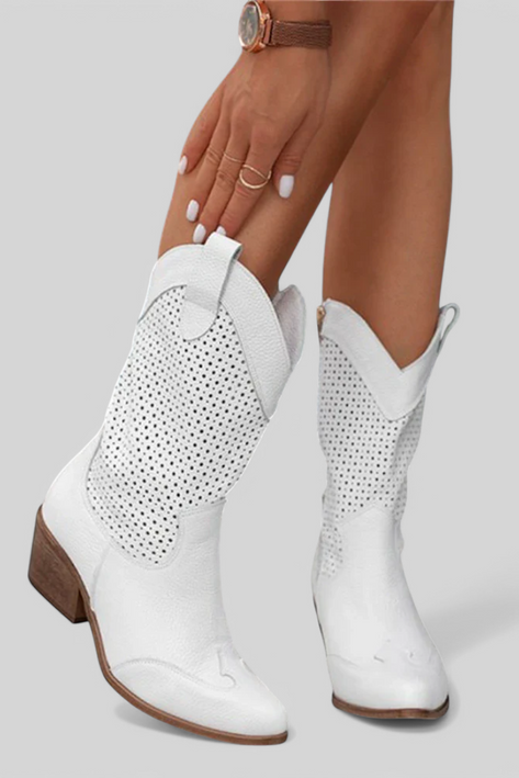 Anna Modern Cowboy Boots with Side Zip White Women All Seasons Shoes