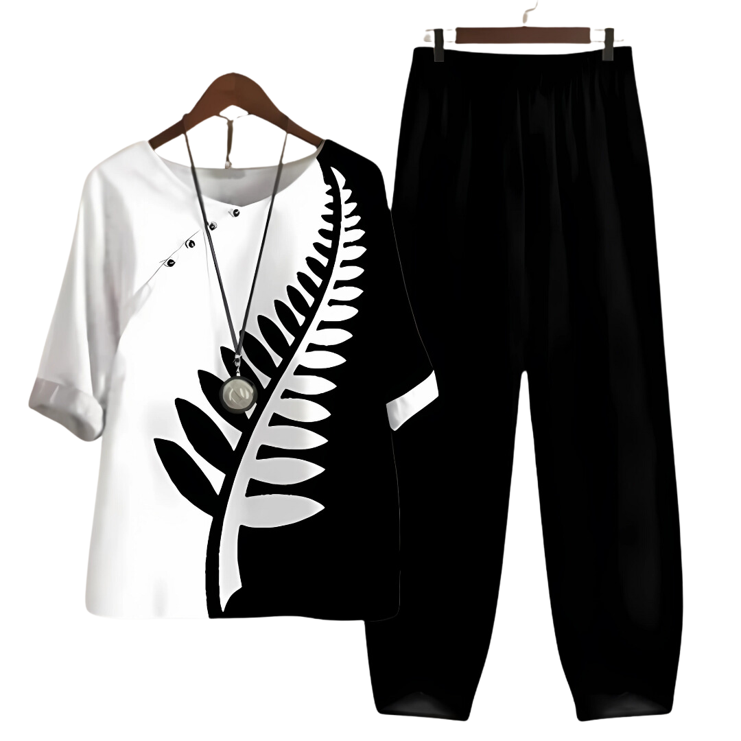 Rhea | Effortless chic shirt and pant set White Black (Almost sold out)