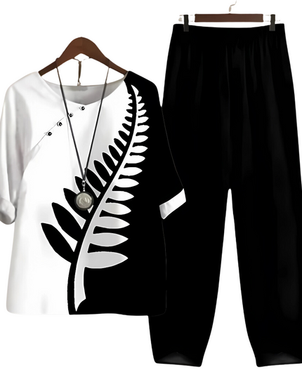 Rhea | Effortless chic shirt and pant set White Black (Almost sold out)