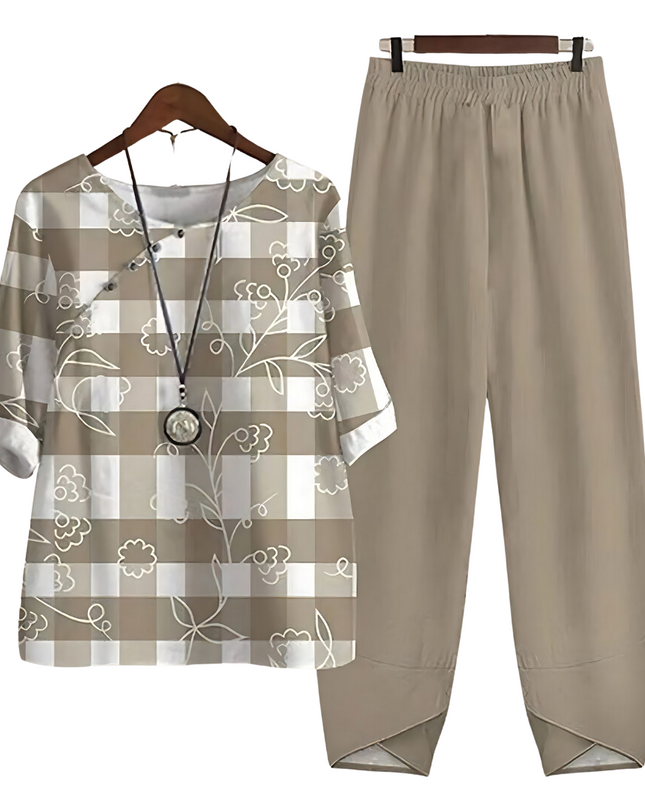 Rhea | Effortless chic shirt and pant set Khaki