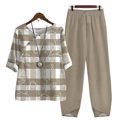 Rhea | Effortless chic shirt and pant set Khaki